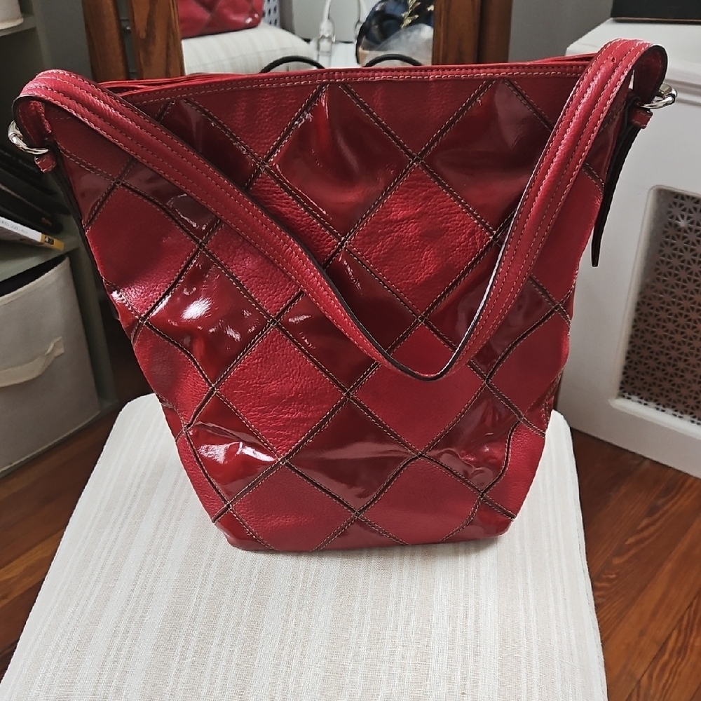 Tignanello Red Leather Patchwork Large Bag - image 1
